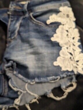 Women’s Blue Denim Shorts with White Lace Trim